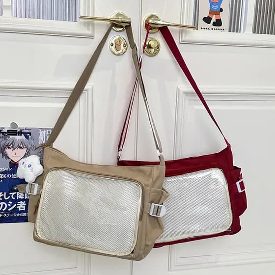2026 novo estilo saco de dor grade transparente grande capacidade saco do mensageiro mochila estudante japonês