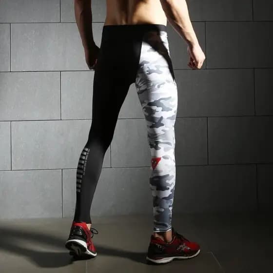 Camuflagem transfronteiriça cor combinando elástico esportes calças magras masculino fino ajuste de secagem rápida corre