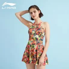 Li Ning maiô feminino saia dividida sem costas Halter pescoço capa barriga mais magro olhar natação primavera quente ver