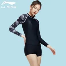 Li Ning Maiô Split Boxer Adulto Senhoras Saia Triângulo de Manga Comprida Uma Peça Mais Magro