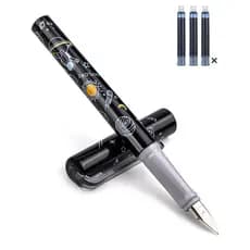 Deli A933 _ Caneta de caligrafia aeroespacial chinesa (azul tinta) (1 caneta + 6 cartão de saco de tinta)