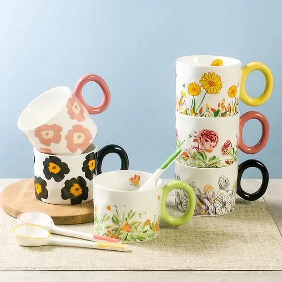 Caneca de cerâmica fofa, xícara de café, leite, café da manhã, menina, casal, grande capacidade, escritório, copo de águ
