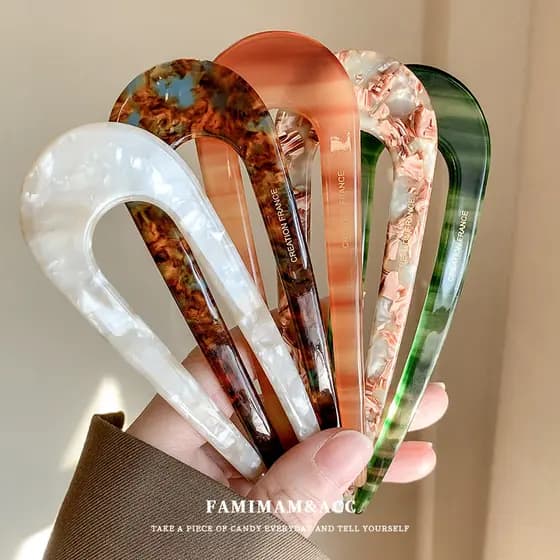 Acetato em forma de u hairpin hairpin ferramenta útil cabeça traseira feminino bola hairpin High-End moderno simples coc