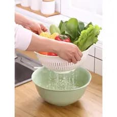 Cesta de lavagem de vegetais de camada dupla de plástico para cozinha Cesta de drenagem Bacia de lavagem de vegetais Ces