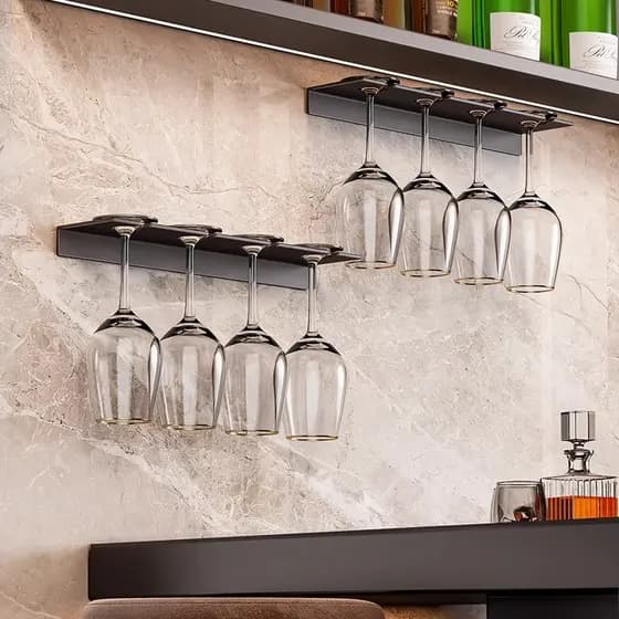 Rack de vidro de vinho de cabeça para baixo, sem perfuração, rack de armazenamento, armário de vinho, pendurado lateral,