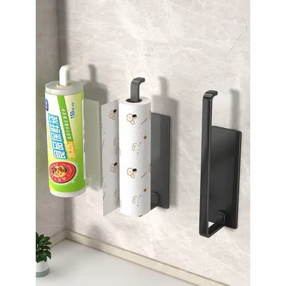 Toalheiro de cozinha armário sem perfuração fixado na parede cozinha plástico envoltório rack prateleira rolo papel pano