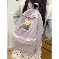 Japonês macio menina urso pingente mochila ins simples estudante mochila grande capacidade cor sólida luz Casual mochila