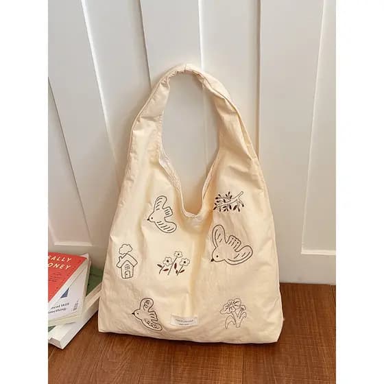 Bolsa de pano portátil simples e leve Asuka bolsa de lona bordada feminina de grande capacidade bolsa de compras combina