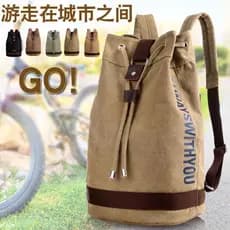 Bolsa de lona masculina mochila com cordão balde saco Campus estudante Retro único saco de escola esportes viagem tambor