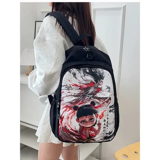 2025 Nezha's Demon Boy Haihai Alunos do ensino fundamental Mochila escolar com proteção de cume Mochila escolar de grand