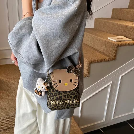 Leopardo impressão gato pequeno saco do mensageiro crianças feminino bonito dos desenhos animados Mini pequeno saco com