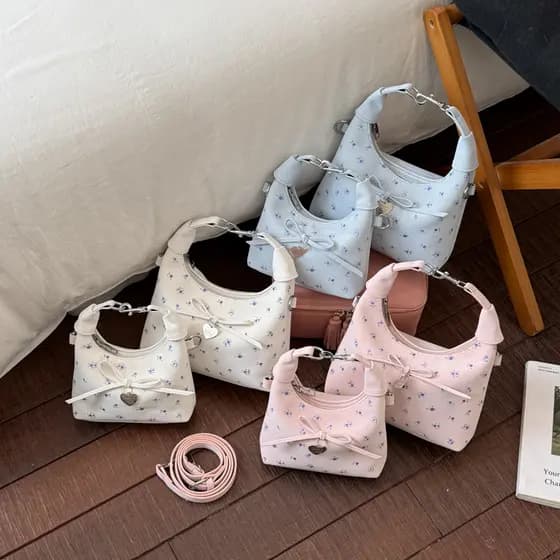 Menina coração estilo preguiçoso bonito arco amor coração Floral bolinhas moeda bolsa pequena princesa moda fresco saco