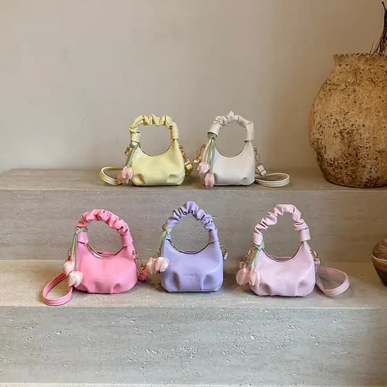 Macio estilo menina cor sólida portátil tulipa bonito acessórios saco menina moda All-Match moeda bolsa princesa nuvem s