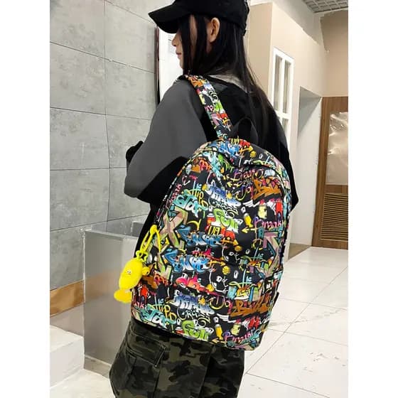 26 novo estilo Graffiti mochila meninas estudantes do ensino médio mochila americana high Street tendência Campus mochil