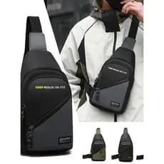 Bolsa mensageiro masculina versão coreana, grande capacidade, à prova d'água, tecido Oxford, bolsa de peito, esportes ao