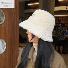 Lazer ao ar livre moda carta bacia chapéu senhoras doce balde chapéu novo estilo japonês outono inverno chapéu de pelúci
