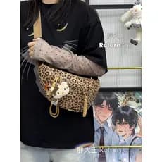 Outono inverno lazer esportes saco de peito feminino japonês Retro leopardo impressão saco do mensageiro grande capacida