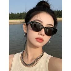 Retro dobrável olho de gato óculos de sol feminino protetor solar High-End sentir 2026 novo estilo Oval Anti-ultraviolet