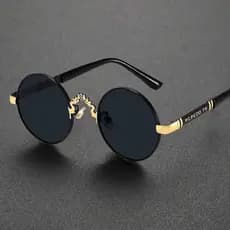 High-End novo estilo óculos de sol masculino Retro quadro redondo Metal Punk condução óculos especiais Anti-ultravioleta