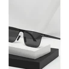 Óculos de sol polarizados de couro de aço ultraleve, óculos quadrados com lentes rasgadas para homens, óculos de sol par