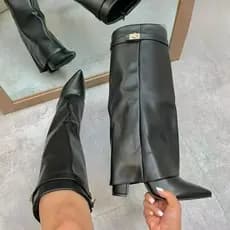 2026 outono inverno botas femininas dedo do pé apontado botas de comprimento médio tamanho grande calças de salto grosso