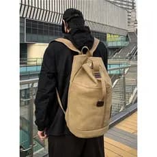 Mochila de grande capacidade, bolsa escolar para estudantes, montanhismo ao ar livre, viagem, lona, balde redondo, tipo