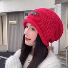 Chapéu vermelho outono inverno Benming ano feminino 2024 novo estilo pilha chapéu grande circunferência da cabeça invern