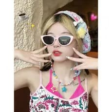 Verão dopamina rosa olho de gato óculos de sol feminino doce legal estilo menina quente óculos de sol mostrar rosto pequ