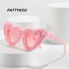 PATTYKOU Americano Retro Puro Desejo Óculos de Sol de Pelúcia ins Rosa Amor Óculos de Sol Engraçados Homens Mulheres