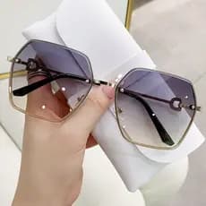 2026 novo estilo óculos de sol feminino sem moldura corte borda óculos de sol na moda rosto grande mais magro olhar High