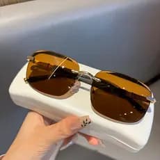 Metal grande quadro marrom óculos de sol masculino diamante corte borda sem moldura temperamento de negócios Anti-ultrav