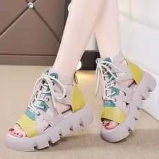 Sandálias femininas Retro plataforma sandálias rendas moda sandálias ocas 2025 verão novo estilo respirável sapatos de p