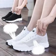 Sapatos femininos de verão estudante malha oca respirável correndo sapatos esportivos plana mãe dança sapatos de viagem