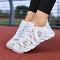 Lace-Up sapatos femininos respirável malha sapatos femininos verão malha estilo fino oco única malha tênis leve tênis de