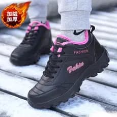 Beaimeng sapatos femininos inverno velo-velo sapatos de algodão quente superfície de couro impermeável antiderrapante co