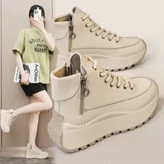 Estilo Casual de sola grossa sapatos de cano alto feminino 2026 novo estilo papai sapatos plataforma All-Match zíper lat