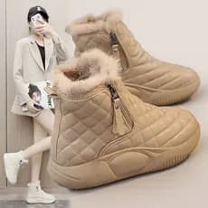 Botas de neve integradas de pele femininas estilo inverno forro de lã espessamento 2025 novo estilo quente sapatos grand