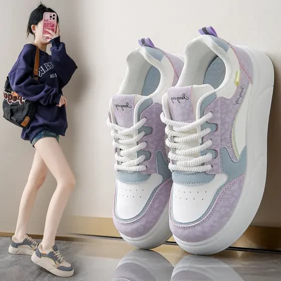 Tênis feminino 2025 outono novo estilo sapatos femininos estudante de sola grossa resistente ao desgaste Casual All-Matc