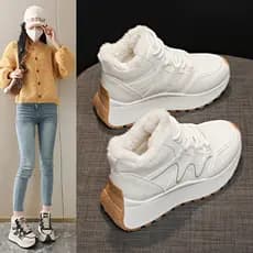 Botas de neve de sola grossa femininas 2025 novo estilo sapatos femininos de inverno altura aumentada 7cm mais veludo en