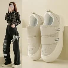 Velcro tênis de sola grossa feminino creme pão sapatos femininos 2026 primavera verão novo Casual All-Match tênis Anti-d