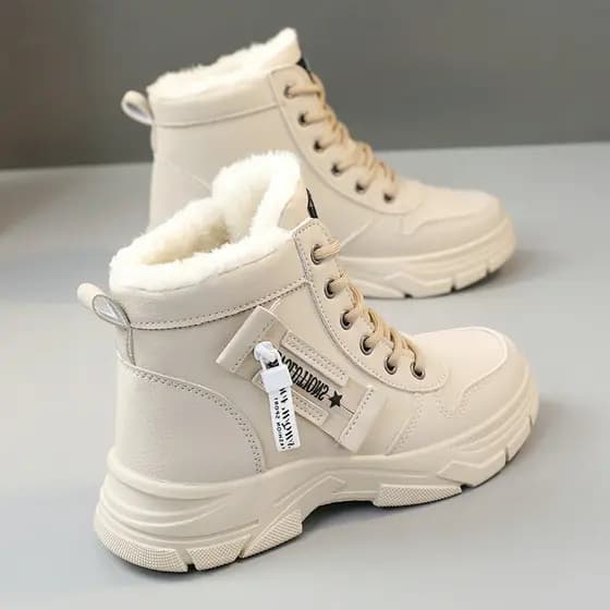 Botas Martin de lã de lã feminina inverno sola grossa sapatos de algodão de cano alto à prova d'água Anti-