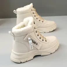 Botas Martin de lã de lã feminina inverno sola grossa sapatos de algodão de cano alto à prova d'água Anti-