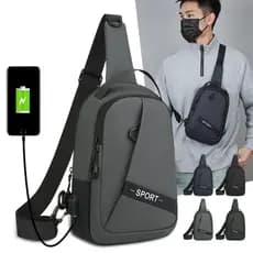 Bolsa de peito esportiva masculina, bolsa mensageiro com carregamento USB, grande capacidade, viagem, ciclismo, Casual,