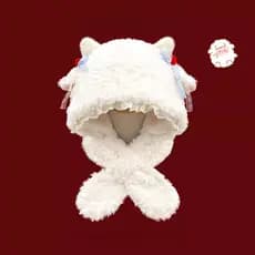 Bonito dos desenhos animados pequena lã chapéu de pelúcia feminino cachecol de inverno um conjunto de duas peças de pelú