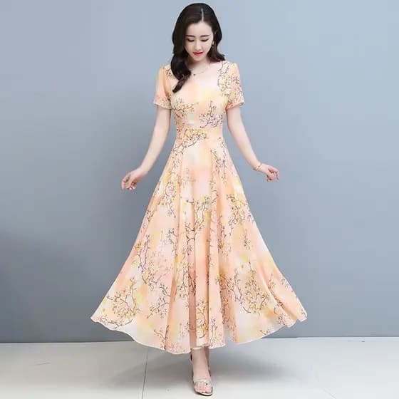 Verão novo estilo de manga curta kuantai High-End vestido de comprimento médio feminino temperamento mais magro