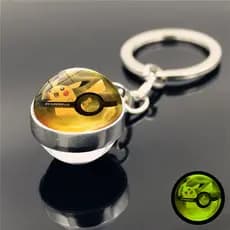 Bonito dos desenhos animados Pikachu chaveiro pingente luminoso dupla face bola de vidro pingente aniversário chaveiro s