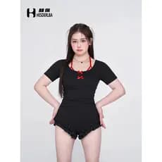 HESDERLBA maiô feminino tamanho grande primavera quente 26 novo estilo ligeiramente gordo menina cobrindo gordura mais m