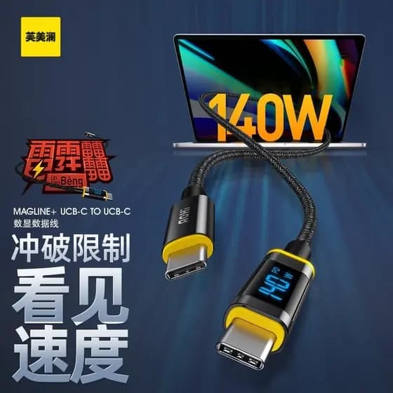 Fu Meilan 140W Porta dupla typec Carregamento Super rápido Display Digital Cabo de dados ctoc Cabo de carregamento de ca