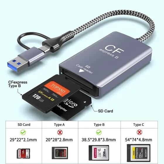 Cartão cfb multifuncional câmera cfa leitor de cartão SD CFexpress conexão de cartão de memória porta typec usb3.0 de al