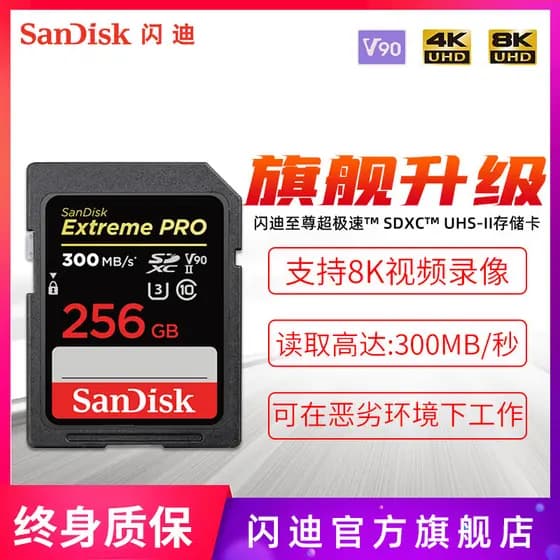 Cartão SD Sandi 256G Cartão de memória 300 MB/S Sony a7M4 Canon R52 Cartão de memória de câmera 8K de alta velocidade V9